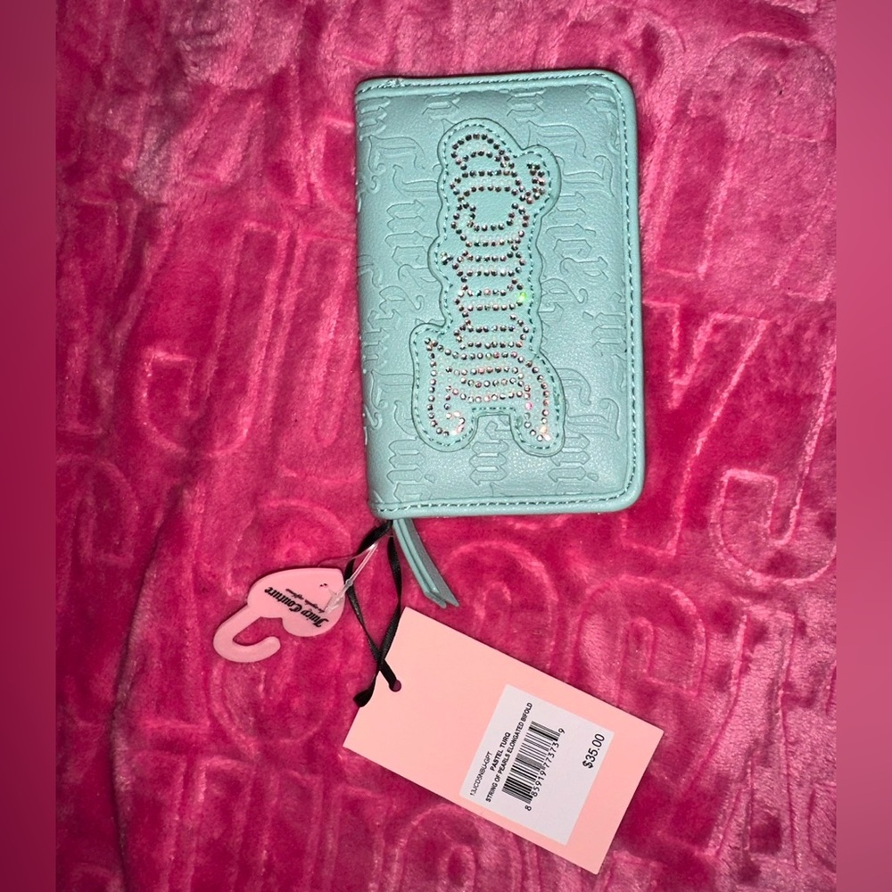 NWT Juicy Couture String of Pearls Pastel Turquoise Fold Wallet (CROSSPOSTED)